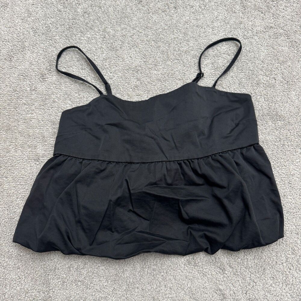 Abound Bubble Hem Cami Top Womens Large Black Stretch Strappy Peplum Babydoll